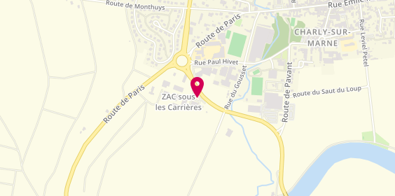 Plan de Le Kiosque à Pizzas, Parking Netto
Zone Aménagement 
Sous Les Carrières, 02310 Charly-Sur-Marne, France